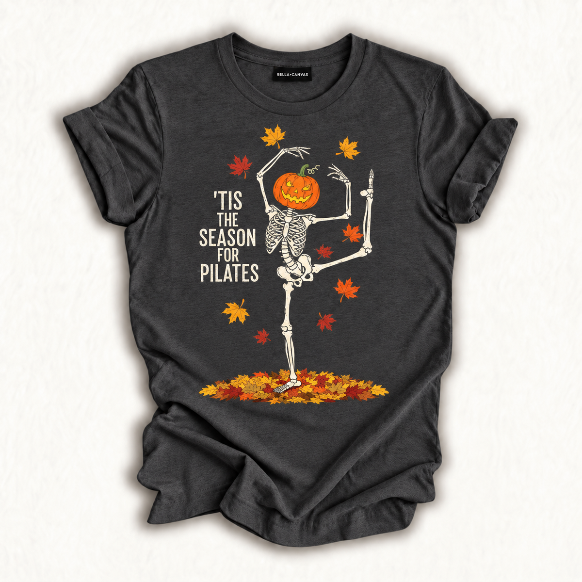 Funny Pilates Skeleton Pumpkin Yoga Halloween Fall Workout T-Shirt