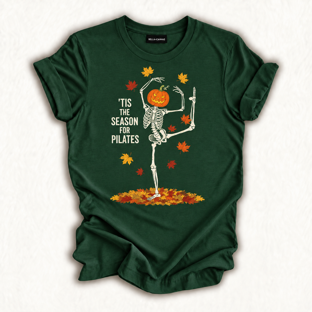 Funny Pilates Skeleton Pumpkin Yoga Halloween Fall Workout T-Shirt