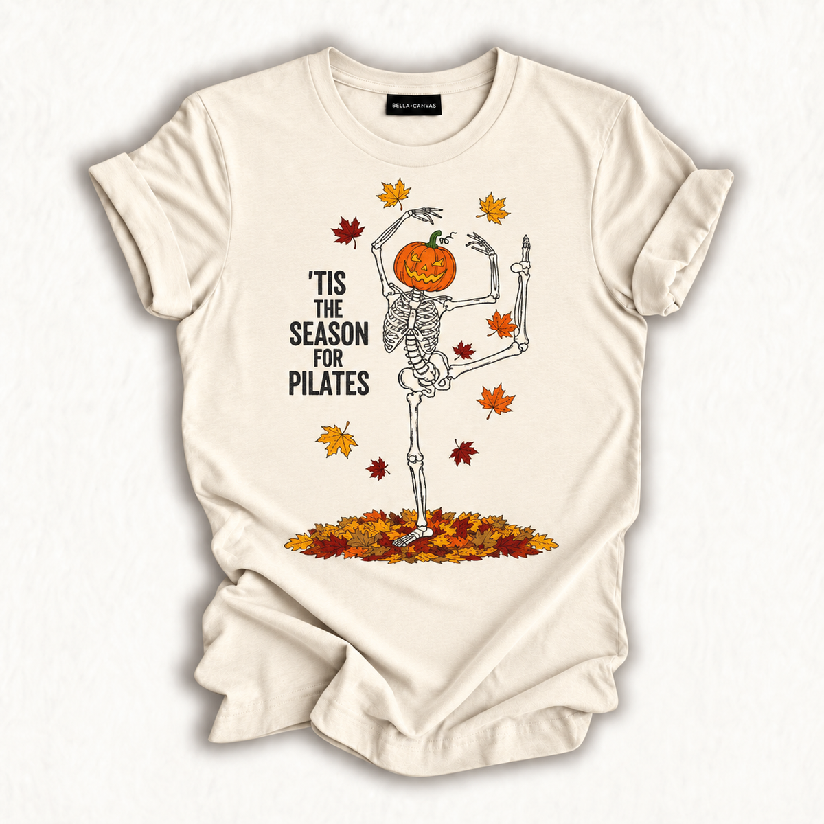 Funny Pilates Skeleton Pumpkin Yoga Halloween Fall Workout T-Shirt
