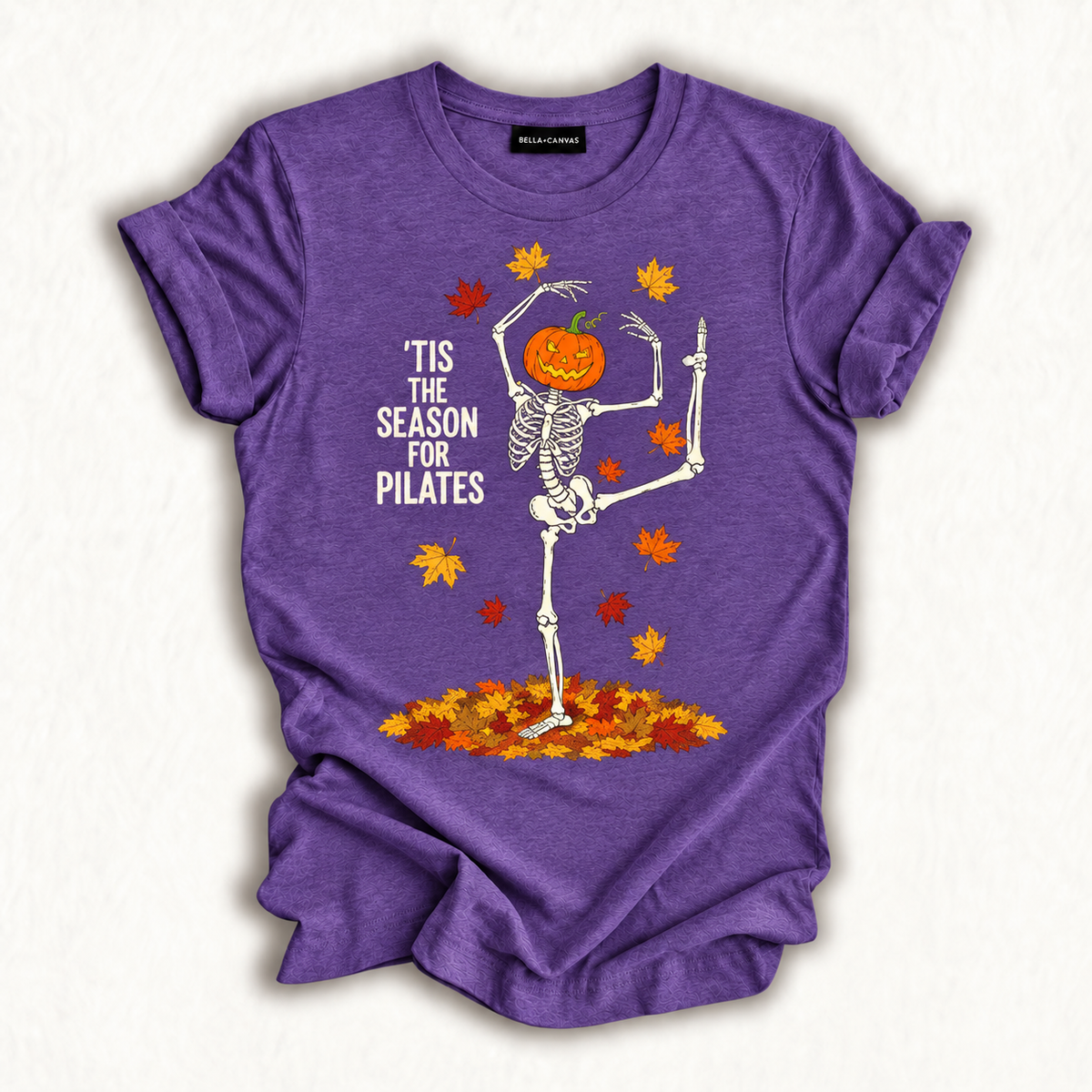 Funny Pilates Skeleton Pumpkin Yoga Halloween Fall Workout T-Shirt