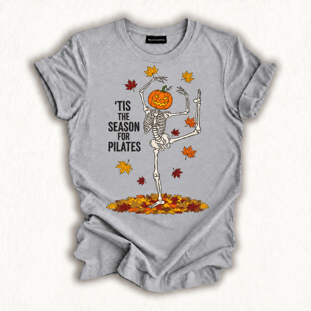 Funny Pilates Skeleton Pumpkin Yoga Halloween Fall Workout T-Shirt