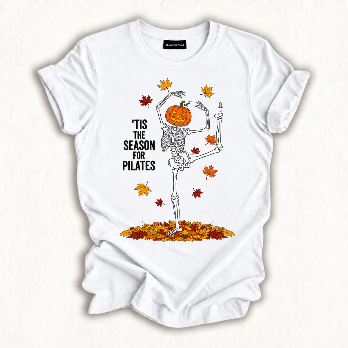 Funny Pilates Skeleton Pumpkin Yoga Halloween Fall Workout T-Shirt