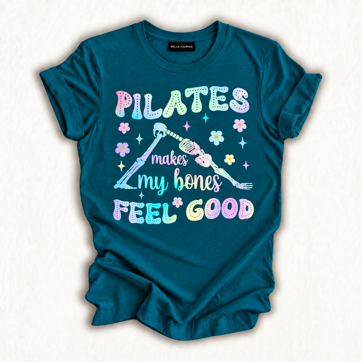 Skeleton Workout Tie Dye Pilates Makes My Bones Feel Good T-Shirt
