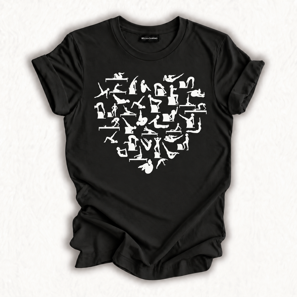 Pilates Heart Pose Collage T-Shirt – Black