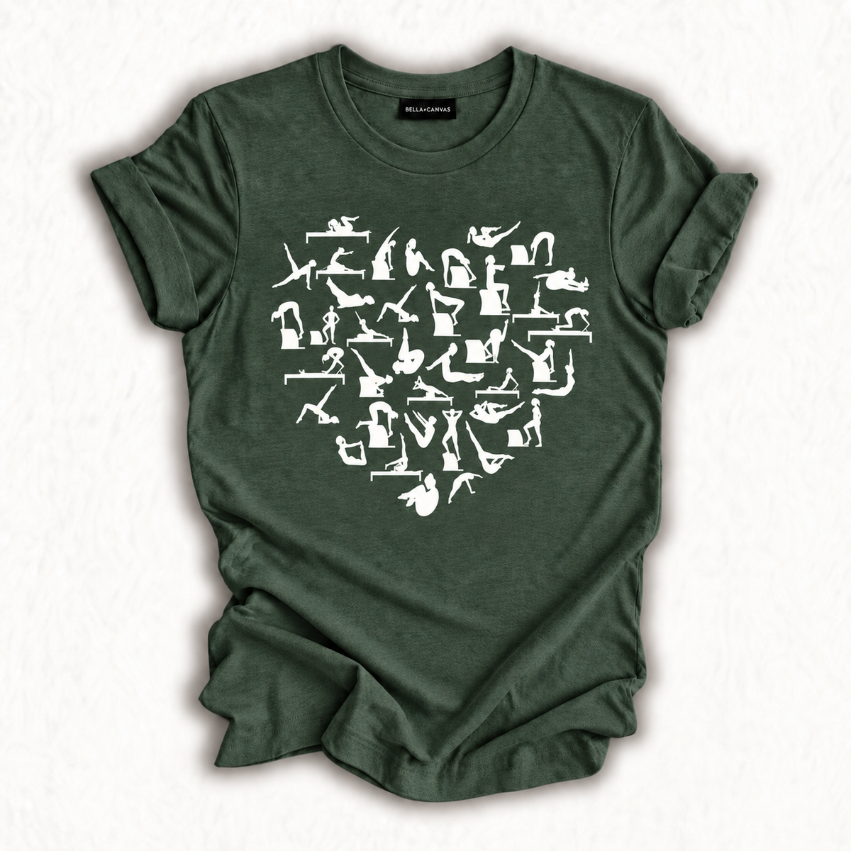 Pilates Heart Pose Collage T-Shirt – heather-forest