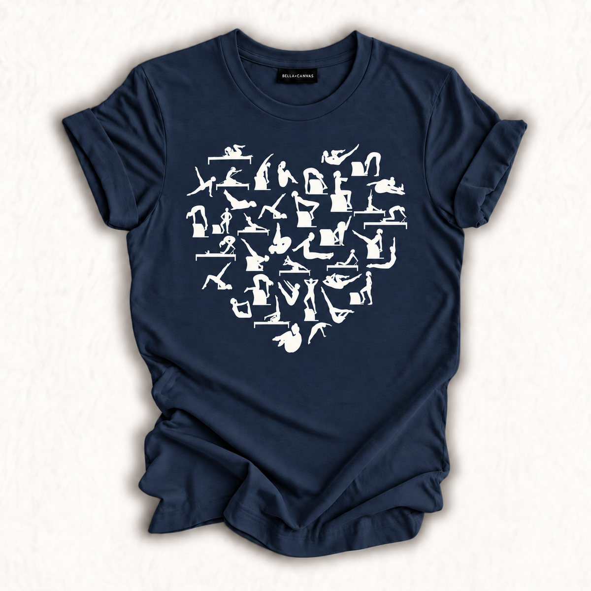 Pilates Heart Pose Collage T-Shirt – Navy